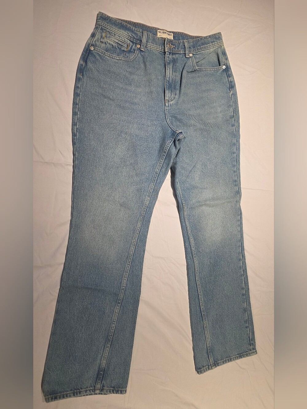 Free People We the Free High Waisted Blue Bootcut Jean Sz 32 / 14 Light Wash
